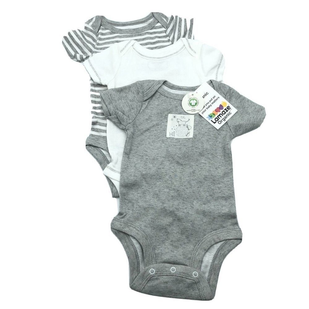 Lamaze Organic Cotton Baby One Piece Outfits Snap Button Gray White Striped 18M